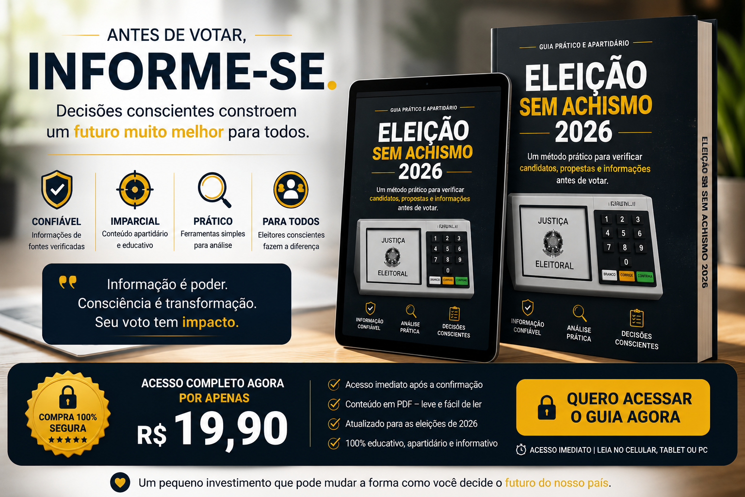 Guia Eleição Sem Achismo 2026 em versão impressa e digital