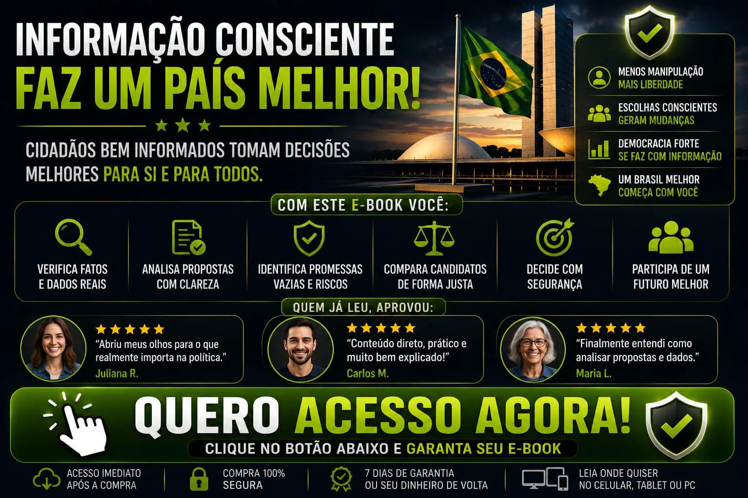 Benefícios do guia: verificar fatos, analisar propostas e comparar candidatos com critério